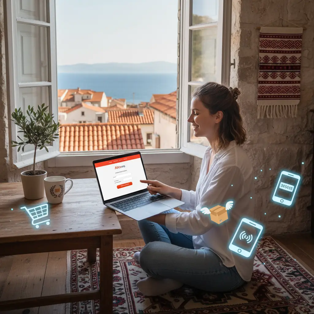 Na slici je prikazan ekran računala s otvorenom početnom stranicom AliExpressa, dok korisnik iz Hrvatske ispunjava obrazac za registraciju novog računa.