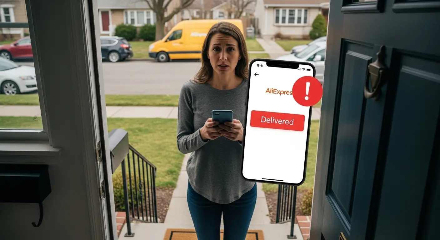 Na slici je zabrinuta osoba koja stoji ispred poštanskog sandučića, držeći mobitel s prikazom poruke 