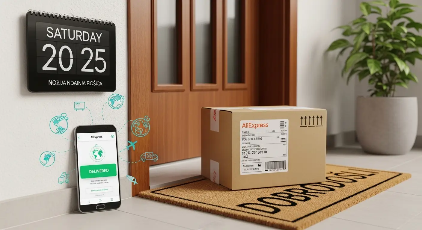 Paketi s logotipom AliExpressa stoje na poštanskom stolu, dok poštar gleda kalendar s označenim vikendima i praznicima u Hrvatskoj.