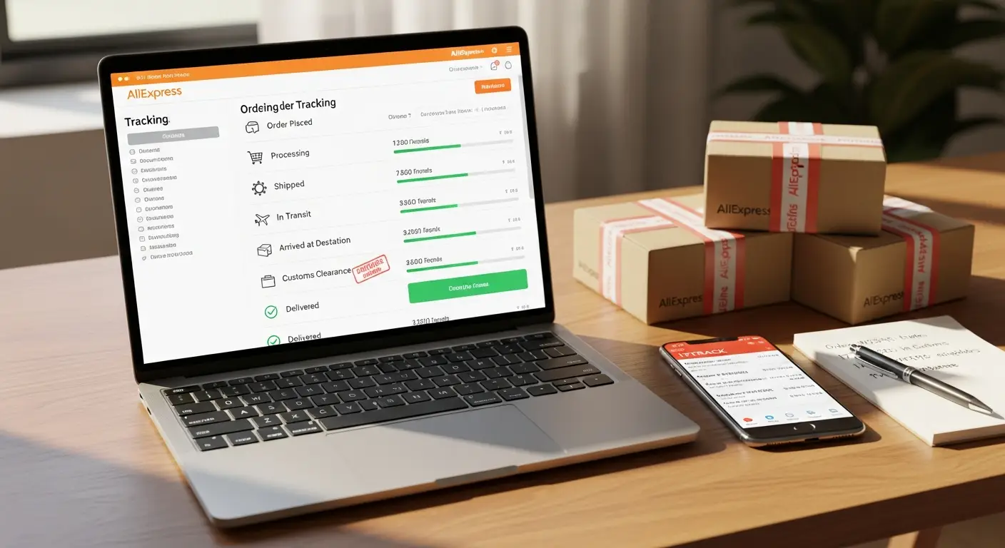 Snimka zaslona prikazuje različite statuse praćenja narudžbi na AliExpressu, uključujući 