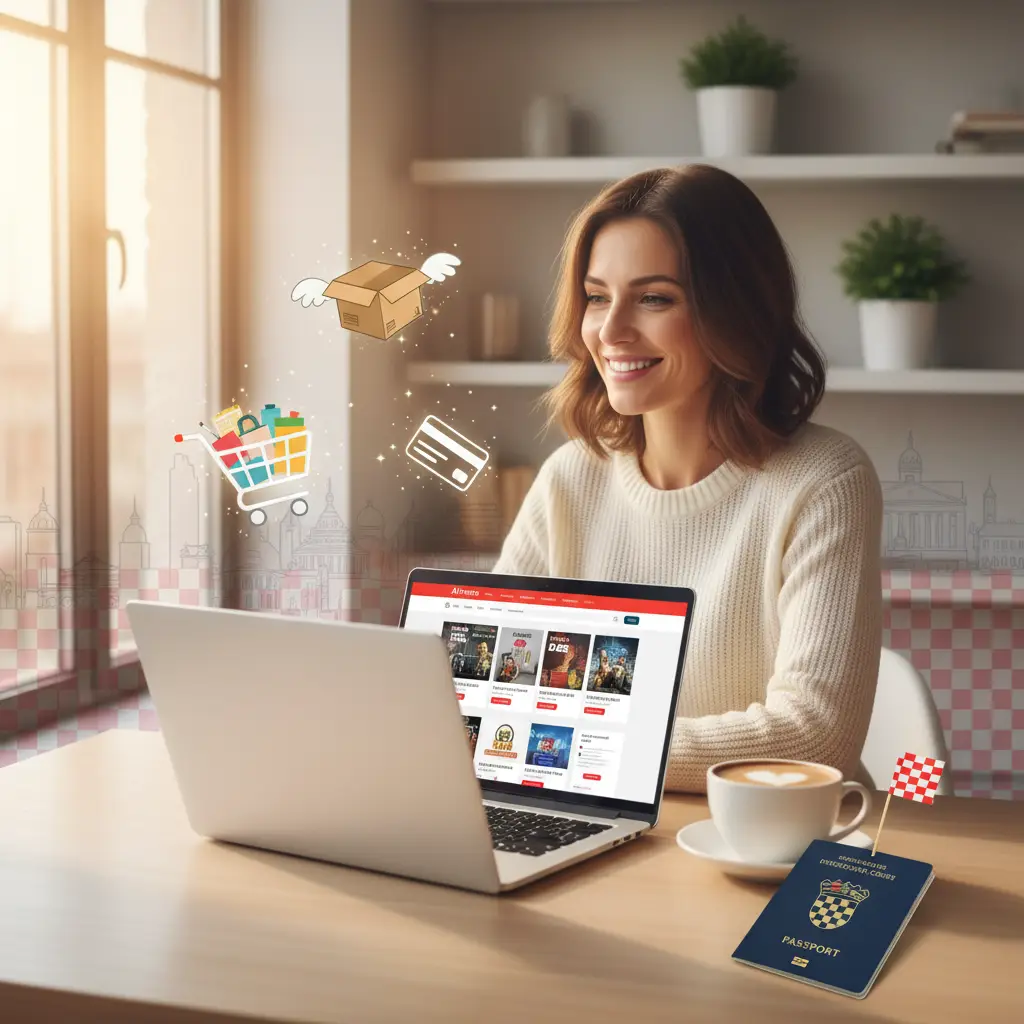 Zaslon računala prikazuje stranicu za registraciju na AliExpressu, dok korisnik iz Hrvatske ispunjava podatke za izradu novog računa.