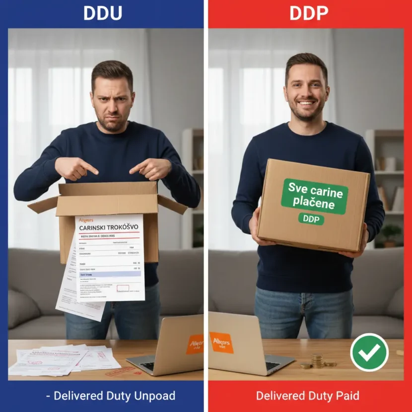 DDU i DDP uvjeti isporuke na AliExpressu, razlika u plaćanju carine i poreza, što je povoljnije za kupce iz Hrvatske.