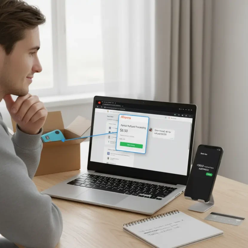 Djelomični povrat novca na AliExpressu prikazuje vraćeni iznos nakon reklamacije narudžbe tijekom online kupovine, uz zadržavanje proizvoda.