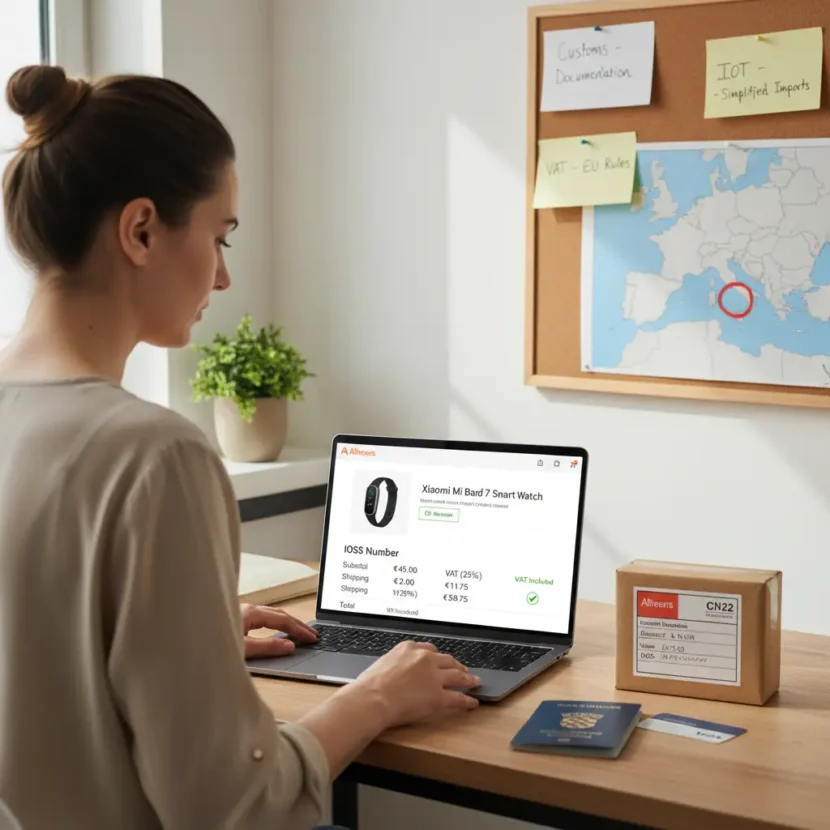 Online narudžba na AliExpressu; pitanje koristi li prodavač IOSS sustav za dostavu u Hrvatsku radi carine i PDV-a.