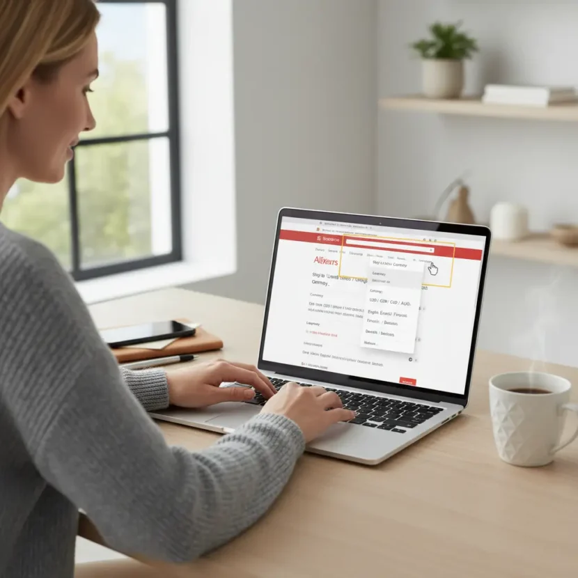 AliExpress sučelje za podešavanje valute i jezika na hrvatskom jeziku, olakšava online kupovinu prilagođenu korisničkim preferencijama.