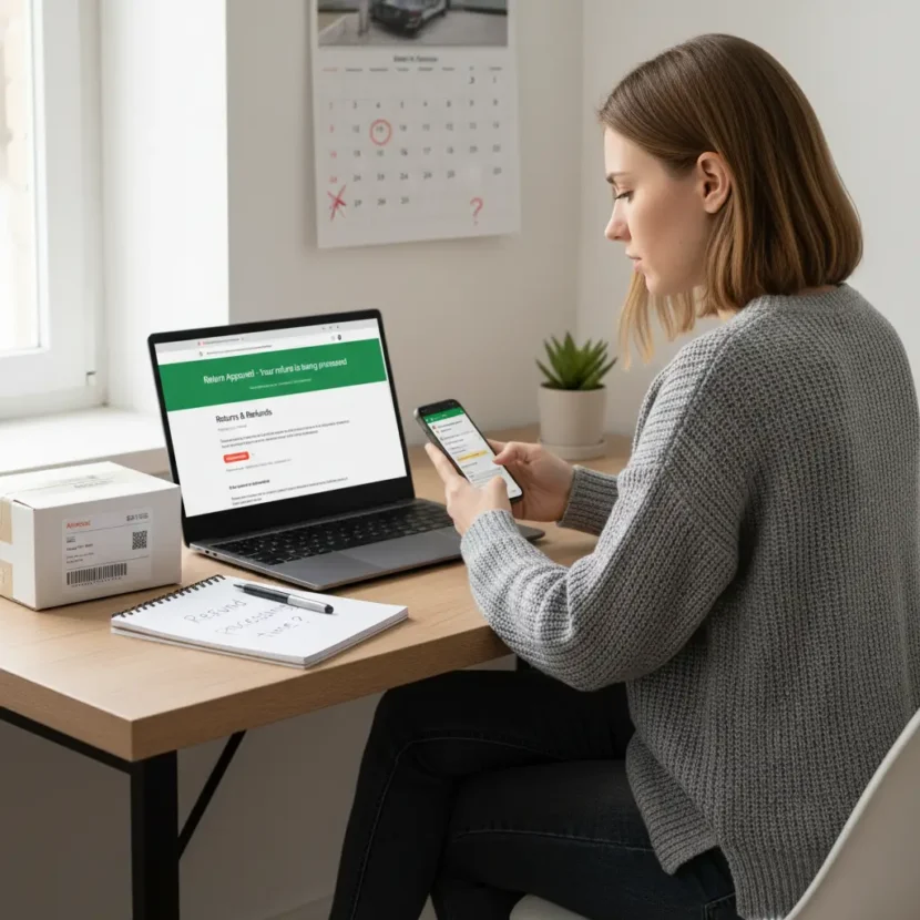 Vrijeme obrade povrata na AliExpressu nakon odobrenja, prikazano kroz online kupovinu i vraćanje proizvoda putem mobilne aplikacije.